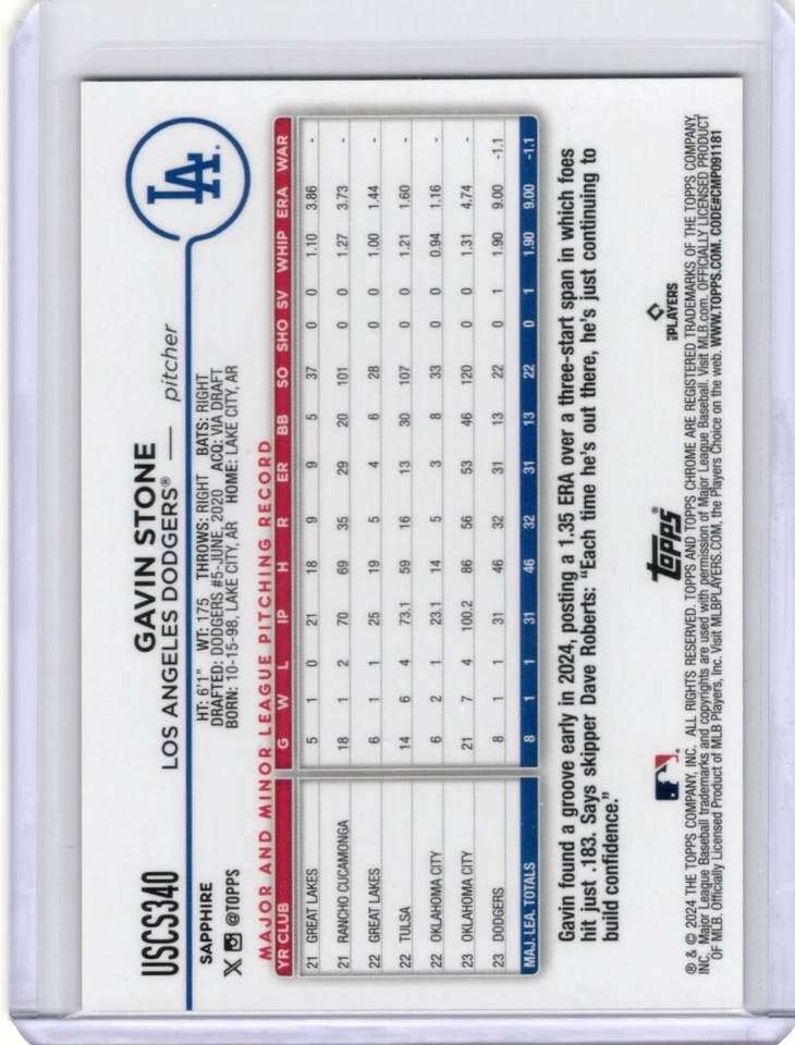2024 Topps Chrome Update Sapphire Edition Gold 38/50 Gavin Stone #USCS340 - Image 2 of 2