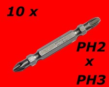 10 x Profi Doppel Bits Kreuz PH2 x PH3 65mm-L Beidseitig Für Akkuschrauber Y7884