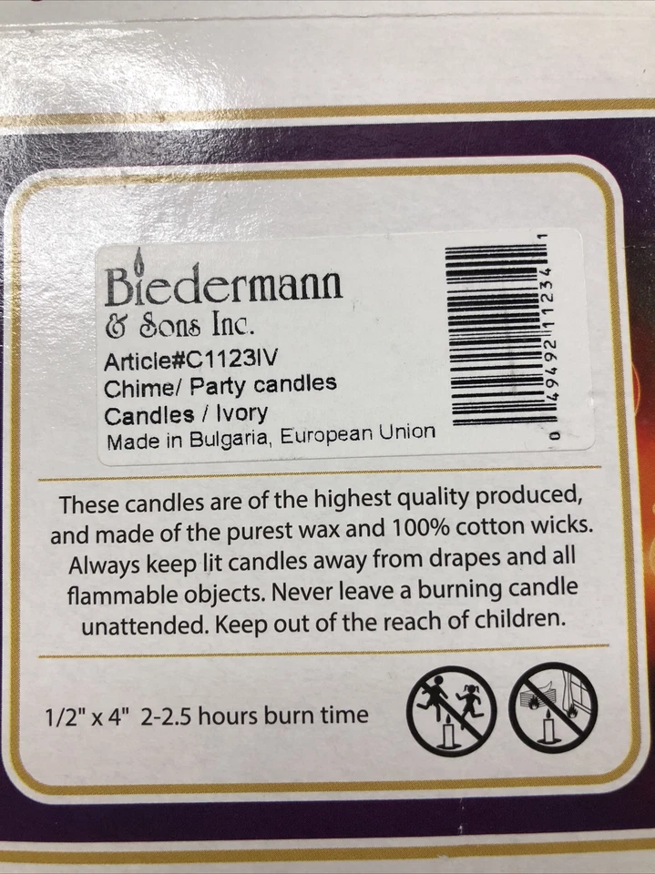 Velas de fiesta Biedermann & Sons Chime Spell 4" marfil (C1123IV) NUEVAS EN CAJA Foto 3 de 4