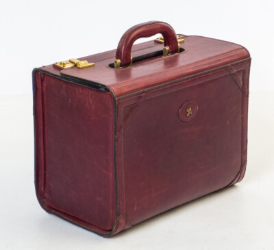 ASSIMA Beauty Case Bordeaux-Leder Tasche 70er Luxus Koffer Vintage