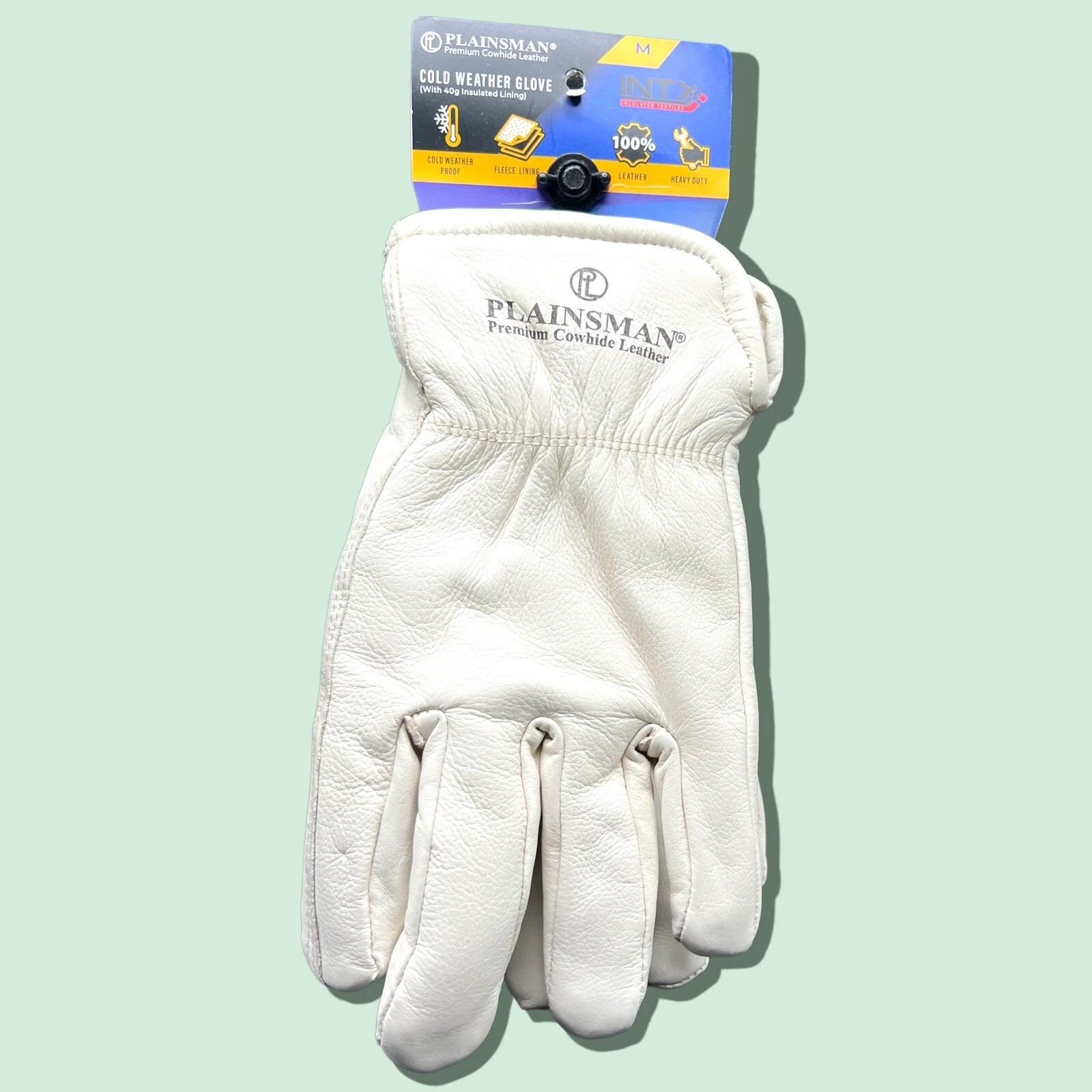 PLAINSMAN Men’s Premium Cowhide 100% Leather Work Gloves Insulated Fleece Lined