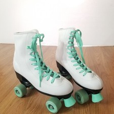 C Seven C7 Women's White Roller Skates Size 10 Mint Green Laces Wheels Stopper
