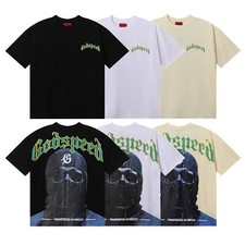 NEW Godspeed Masked Skull Print Logo Tee Men's Washed short sleeved T-shirt