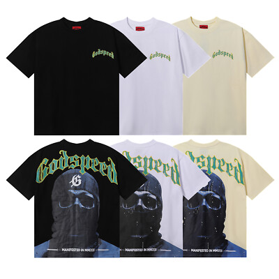NEW Godspeed Masked Skull Print Logo Tee Men's Washed short sleeved T-shirt