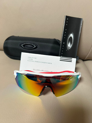 Oakley Radar EV Patn OO9208 Sunglasses White & Red Feet Red Polarized