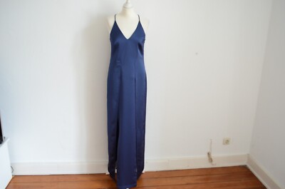 HALSTON HERITAGE Luxus Abendkleid NEU! D 34 S Satin Maxi Kleid Blau lang