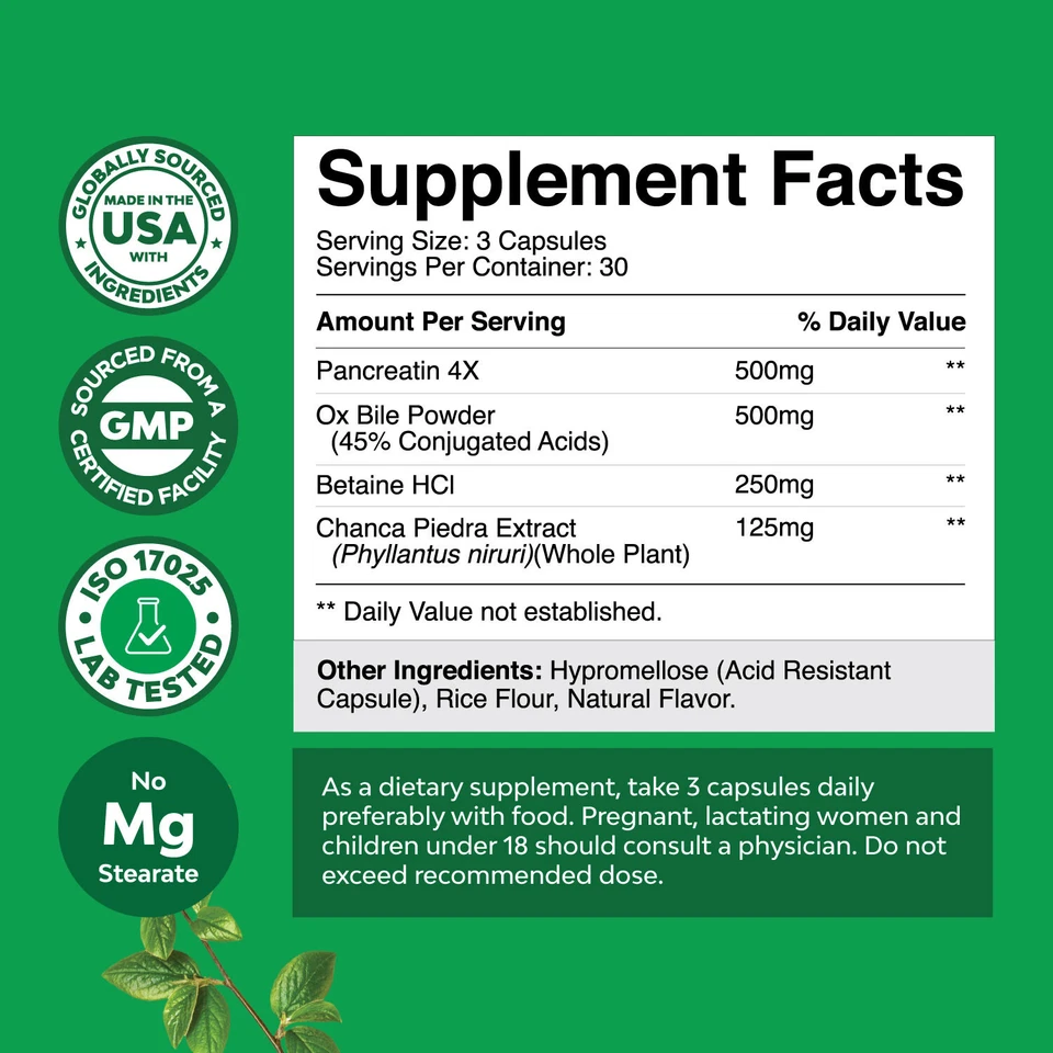 Sales biliares de buey para soporte de vesícula biliar - Suplemento de sales biliares purificadas 90ct Foto 3 de 4