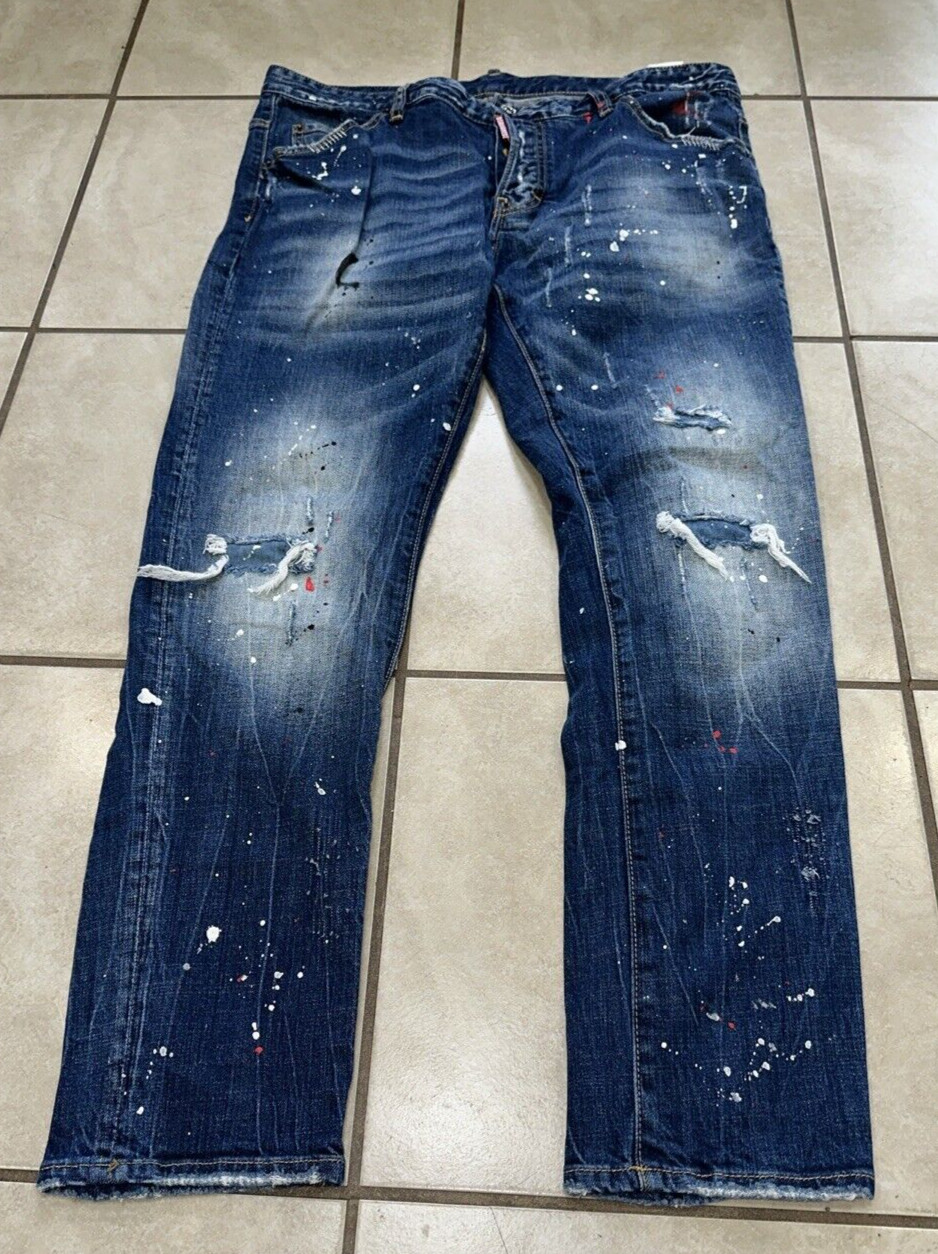 Dsquared2 ICON SLIM JEAN DISTRESSED MED WASH PAINT SPLATTER BUTTONFLY IT Sz 52 image 10