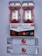 Phoenix - 2 Scraper, 2 Box Cutter + 50 Single Edge Razor Blades -Made In USA 