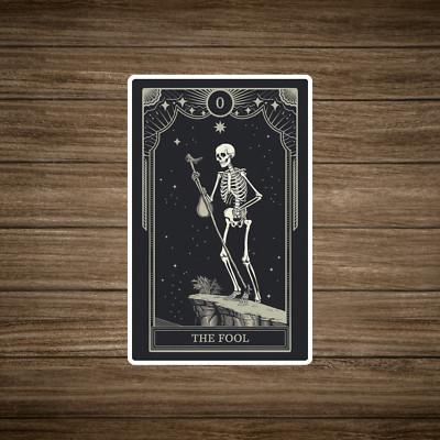 Vintage Tarot Card Sticker - The Fool Skeleton Illustration