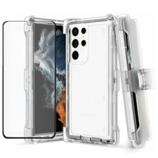 Funda transparente protectora ultra a prueba de golpes con clip y pantalla para Samsung Galaxy S22 S22+