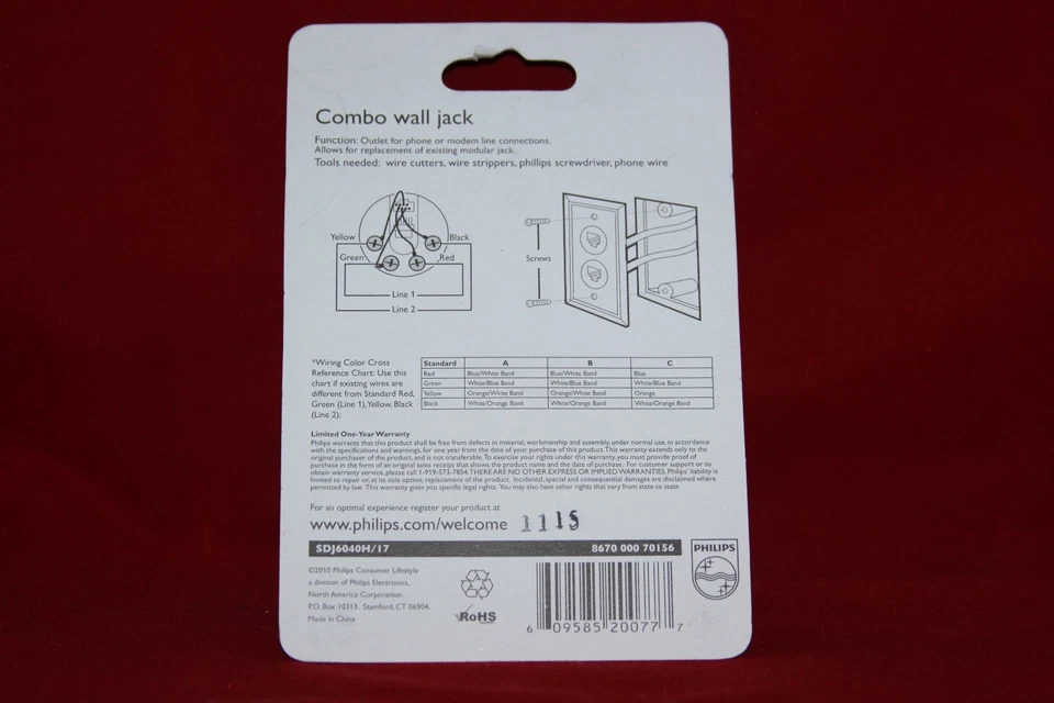 Placa de pared Philips. 2 x Conectores de teléfono o módem. (SDJ6040H/17)  Foto 2 de 3