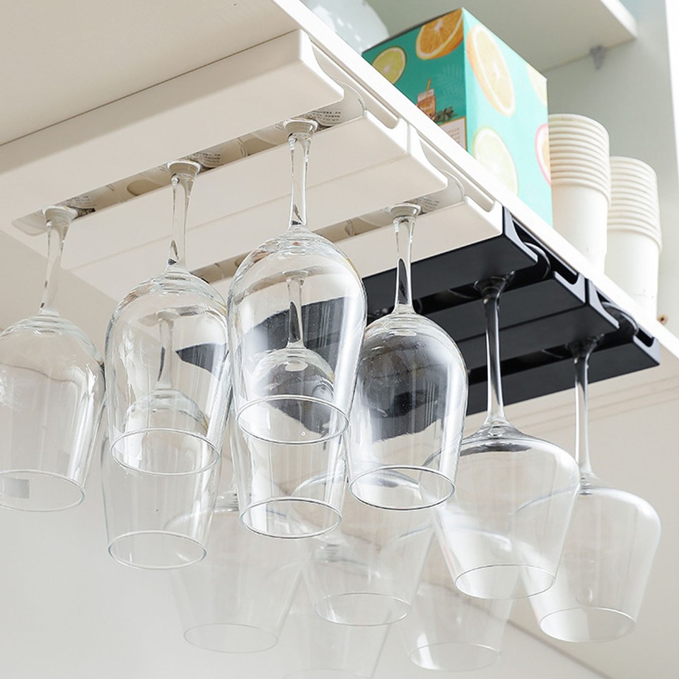 Wine Glass Holder Under Shelf Plastic Hanging Rack Space Saving