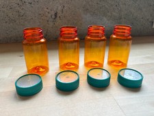 Amber Prescription Pill Bottles - Green Screw Lids - 2" x 4" - Qty 4