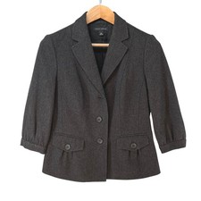 Banana Republic Womens Sz 8 Wool Blend Blazer Charcoal Gray 3-Button Puff Sleeve