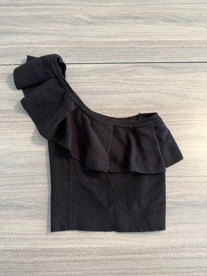 Express Women s XS Black One Shoulder Ruffle Blouse Shirt BNWT