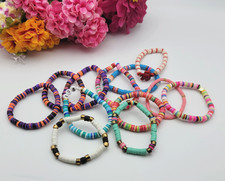 Multicolor Heishi Bracelet Stretch Polymer Clay Lot Of 12-Piece