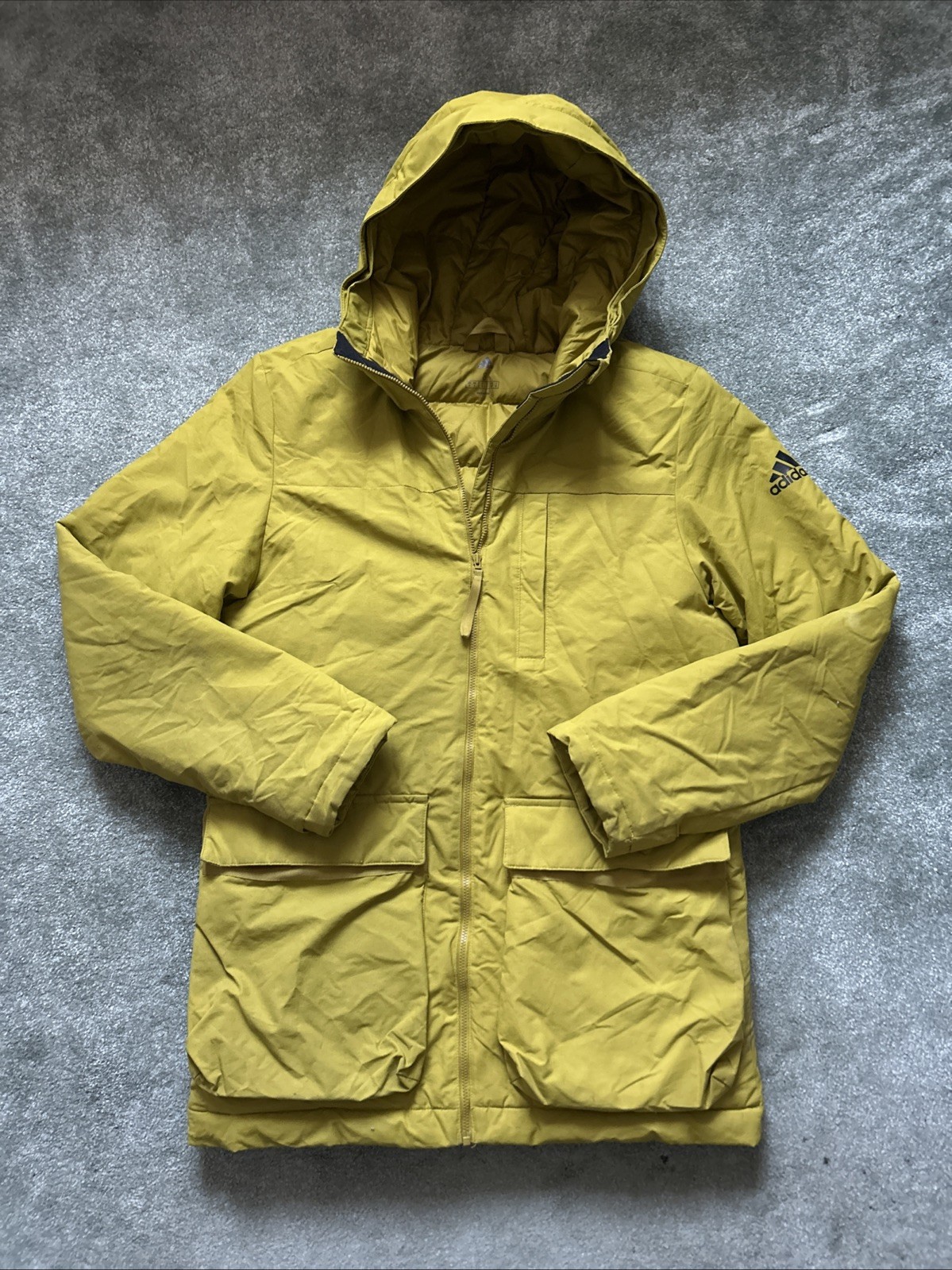 adidas Mens (S) Size Utilitas Pulse Olive Zip Hooded Winter Down Jacket w Logos image 4