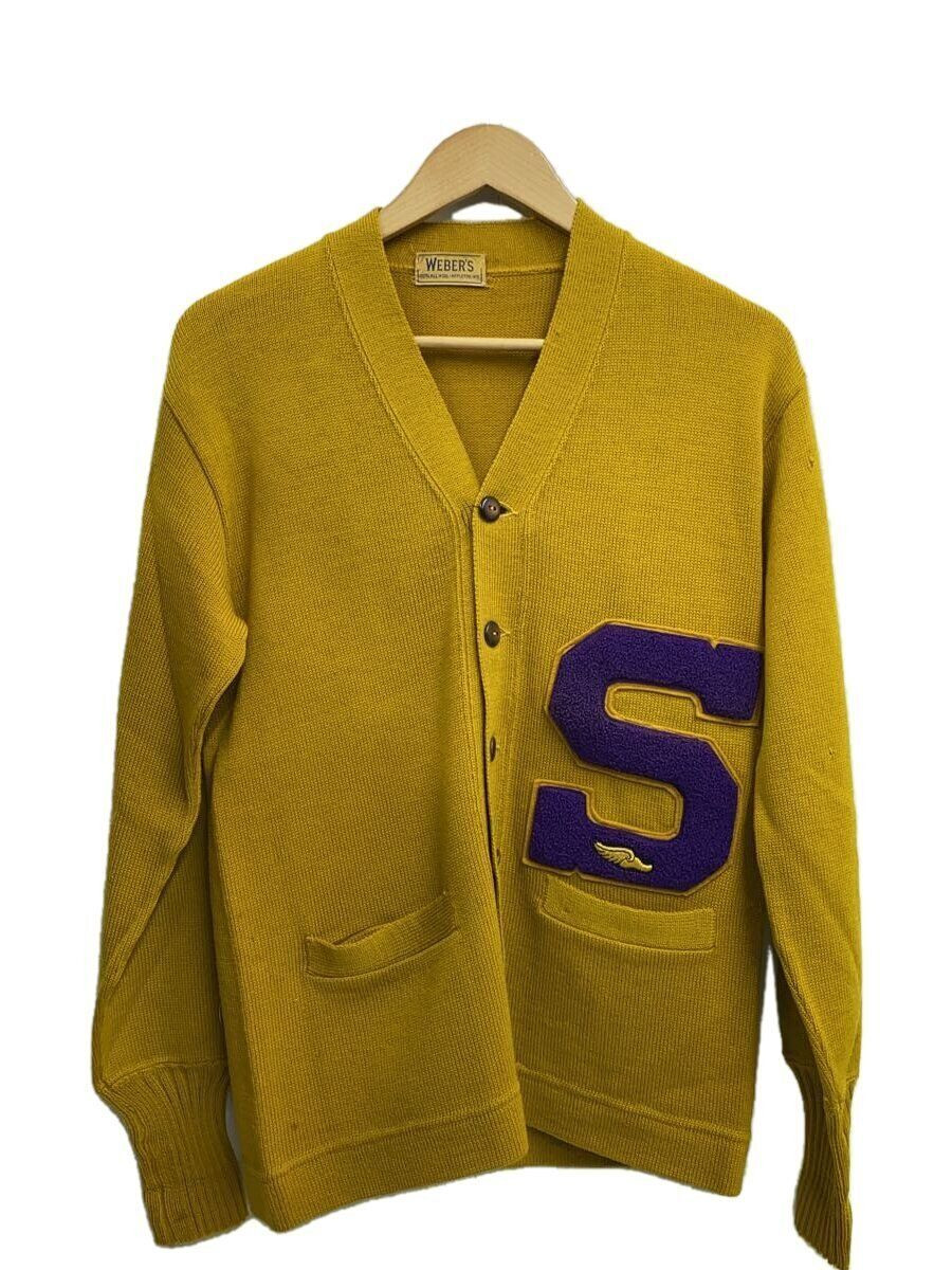 Other Brands Knit Sweaters 50s Lettered WEBERS (Thick Wool Yellow 