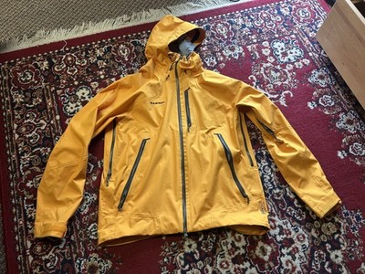Mammut Dry Tech Premium Waterproof Hooded Windbreaker Jacket Men Sz XL Yellow
