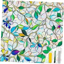 Window Privacy Film Stained Glass Films Window 17.5*78.5 Rainbow Purple Flower