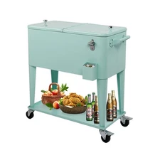 VINGLI 80 Quart Rolling Ice Chest on Wheels, Portable Patio Party Bar Drink C...