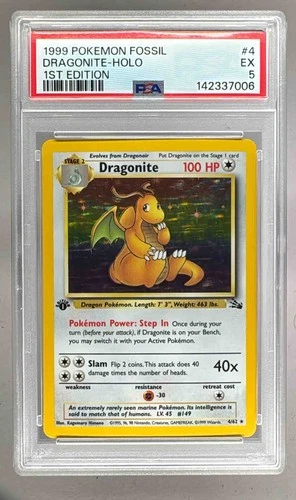 1999 Pokemon Fossil 1st Edition 4 Dragonite Holo PSA 5 142337006