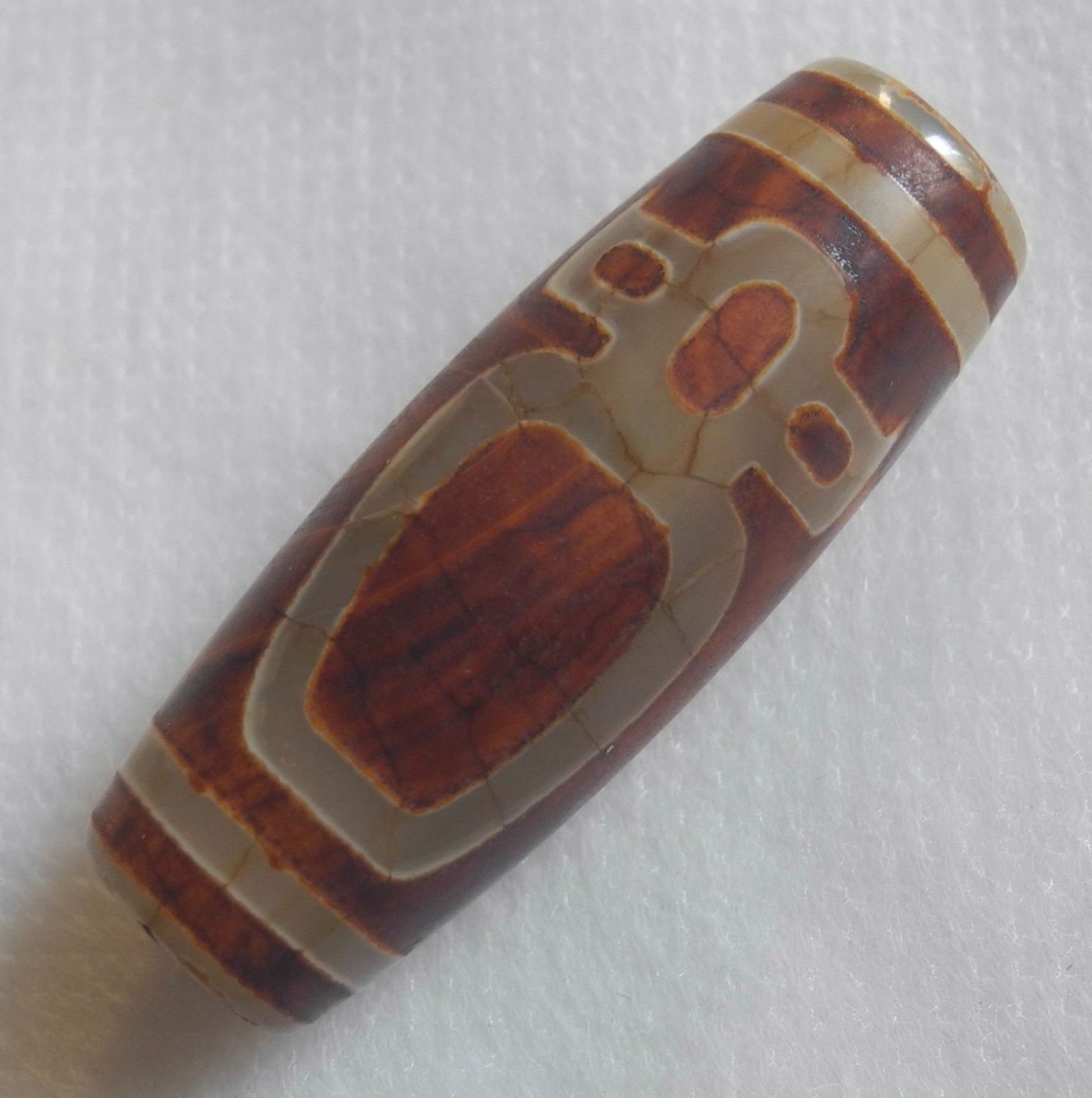 Tibetan Antique Natural Agate Dzi bead Ojime 13g Thokcha Amulet Cylinder Netsuke