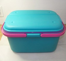 VTG EAGLE CRAFTSTOR CUCITO TOTE BOX ORGANIZER CONSERVAZIONE ROSA ACQUA VIOLA 16"