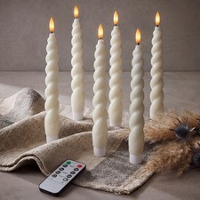 10" Flameless LED Taper Candles - Full Twisted Spiral - Ivory - 6 Pack