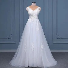 Customized Sexy Lace Appliques Wedding Dresses Sleeveless Tulle Bride Gowns