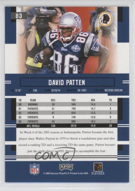 2005 Playoff Prestige Xtra Points Purple /100 David Patten #83 | eBay