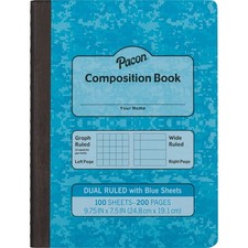 Pacon Dual Ruled Composition Book, Blue, 1/4" Grid 3/8" Wide Ruled 9-3 4" x