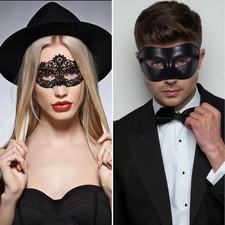 2pcs Black Lace Masquerade Mask Set for Couples Venetian Halloween Party