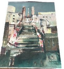 Lido Bettarini " Trinità dei Monti " Roma 1973 Dipinto Olio su Tela 70 x 50