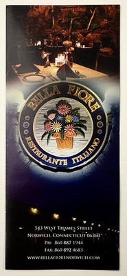 2000s Norwich Connecticut CT Bella Fiore Restaurant Menu Vintage Travel Brochure