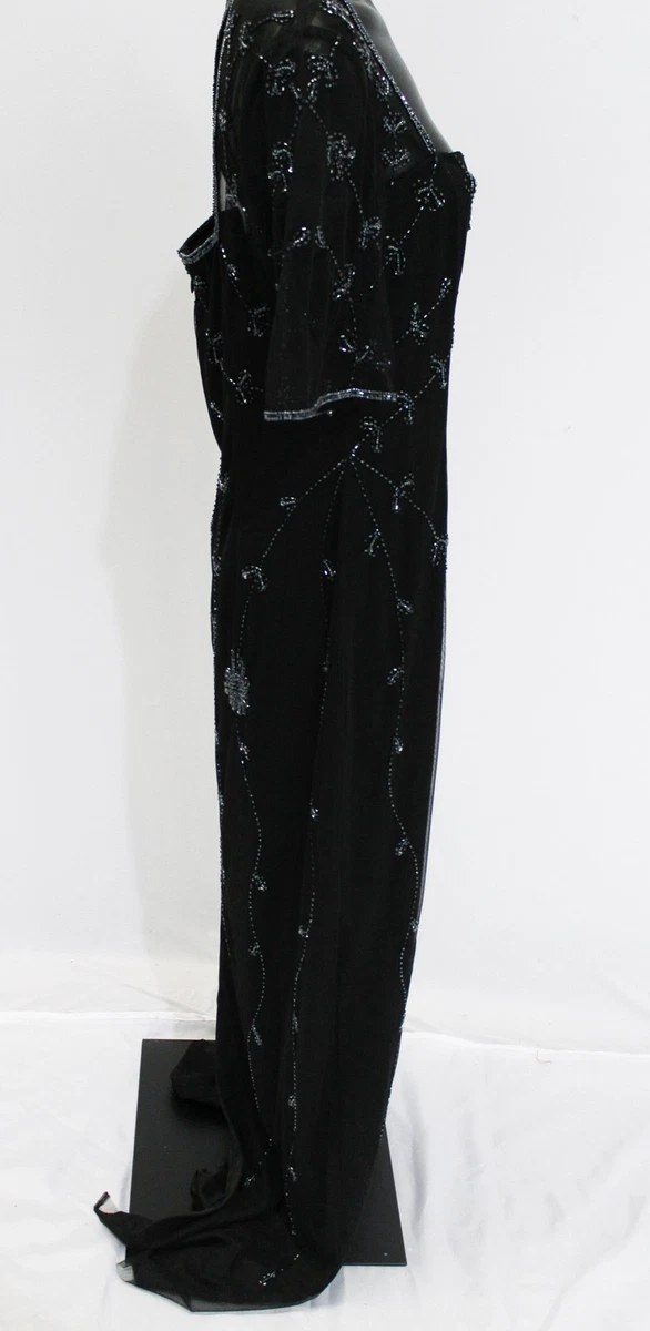 Vestido de noche Papell Boutique para mujer con cuentas cuello cuadrado LB3 negro EE. UU.:12 UK:16