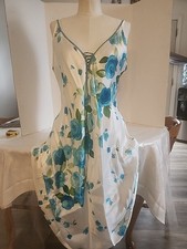 California Dynasty Vintage 90s Satin Floral Nightgown Slip Dress M Teal Cottage