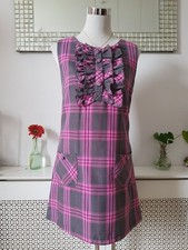 Cute Mod Retro Lilac Grey Tartan Frilly Yoke Mod Dress Size 10