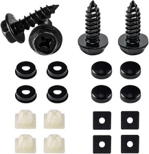 Kewucn 4 Sets License Plate Screws Kits, Rust-Proof & Cross, Black Cross 