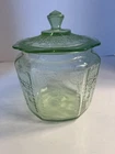 Anchor Hocking Princess Pattern Green Uranium Depression Glass Cookie Jar  1930s
