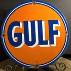 VINTAGE GULF GASOLINE PORCELAIN SIGN GAS STATION PUMP PLATE MOTOR OIL SERVICE