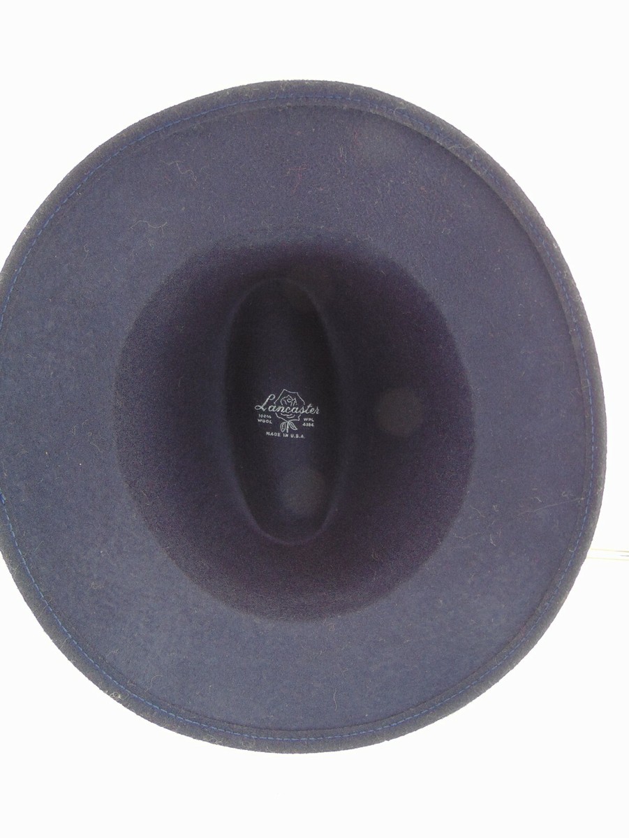 Vintage Lancaster 100% WOOL NAVY BLUE Hat Fedora Satin  display picture 2