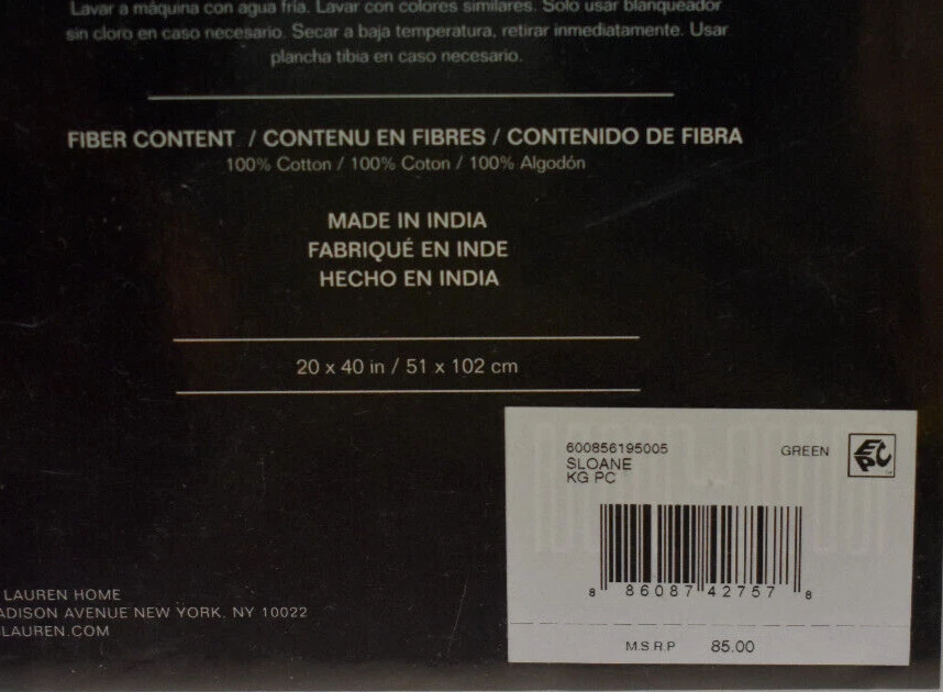 Lauren Ralph Lauren Sloane Two King Pillowcases Green 100% Cotton New! NWT - Image 3 of 4