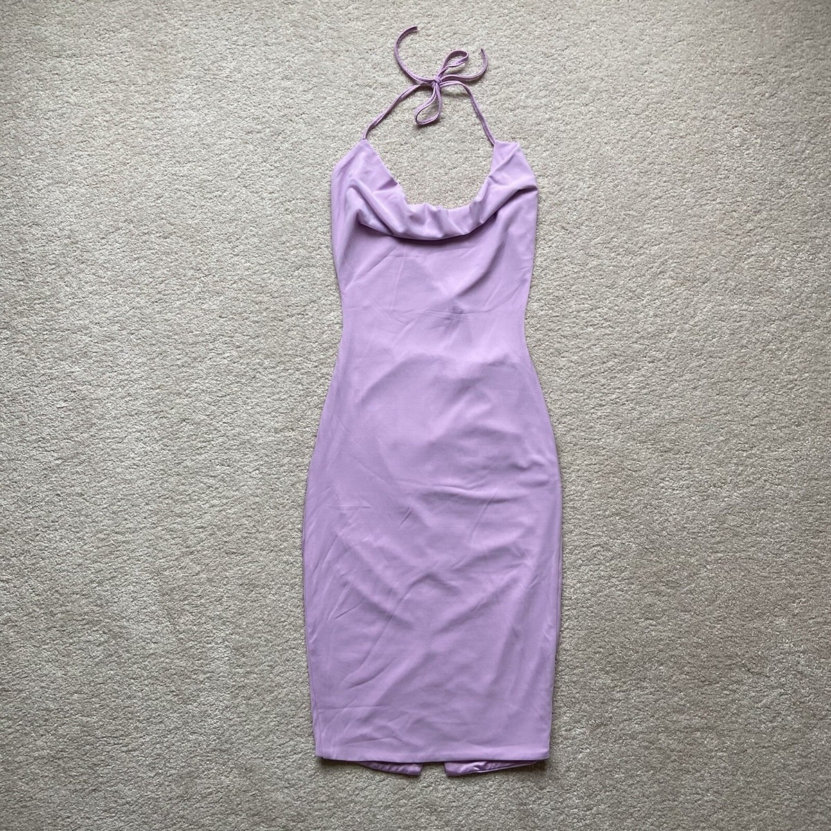 BNWT Oh Polly Dali Lilac Blush Pink Cowl Halter Backless Bodycon