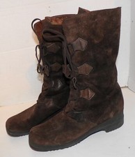 Vintage Brown Suede Lace Up Boots Charles Jourdan France Size 7 Fleece Lined