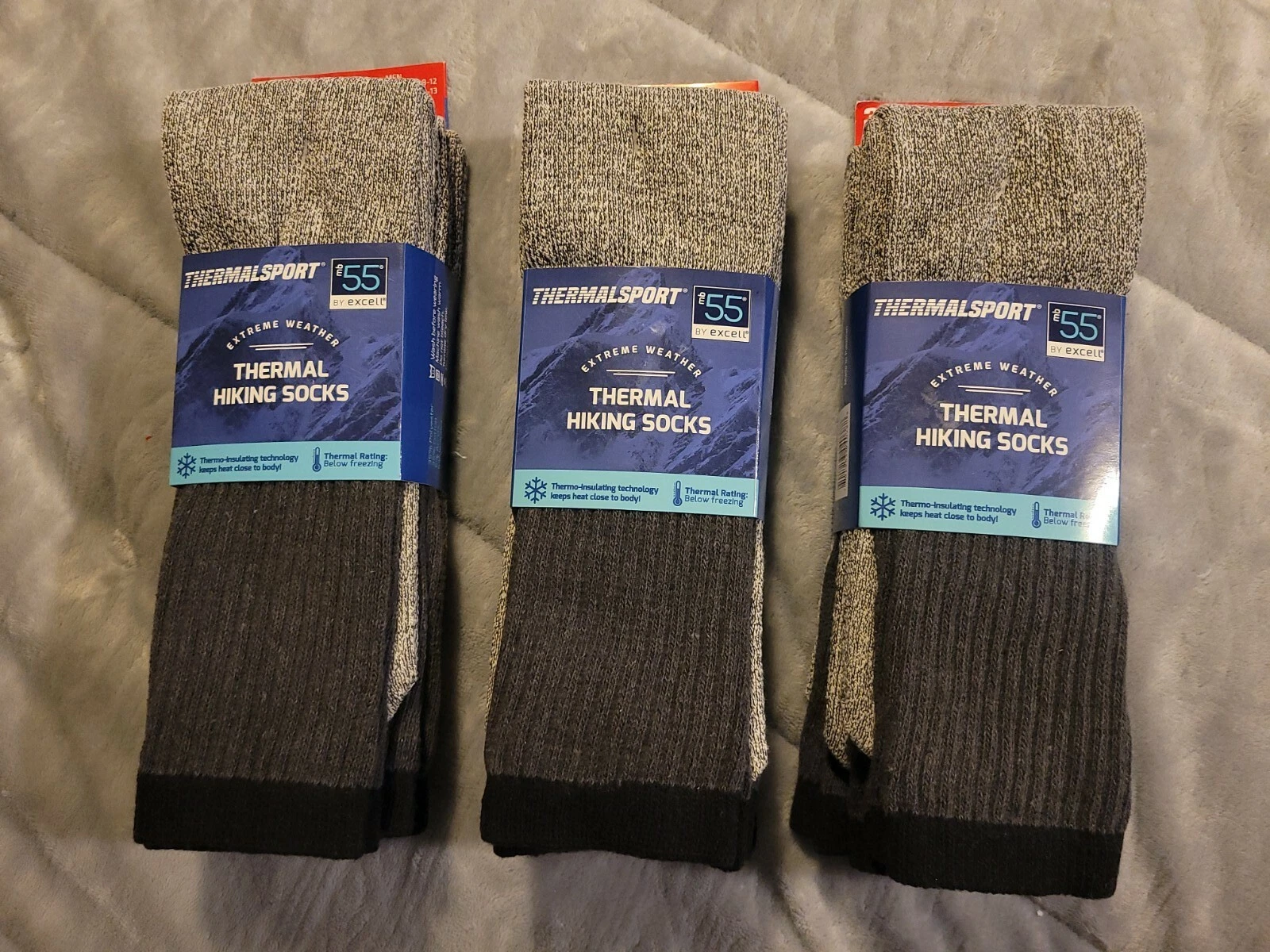 9 pair of ThermalSport mb55 Extreme Weather Thermal Socks Black and Gray .. NWT
