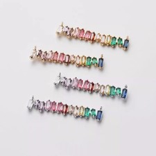 2pcs Long Bar Zircon Pendant Connector,Rectangle Rainbow Zircon Pendants