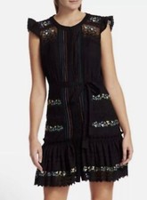 SALONI Bea Pintuck Ruffle Cap Sleeve Embroidered Cotton Mini Dress Size 4 **