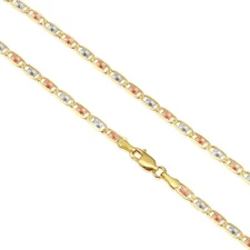 Solid 14K Tri-Color Gold 2.5mm-3.5mm Valentino Chain Italian Necklace 16"-20"